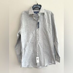 NWT Vince Camuto Grey Melange Dobby Slim Fit Button Down Dress Shirt, 32/33